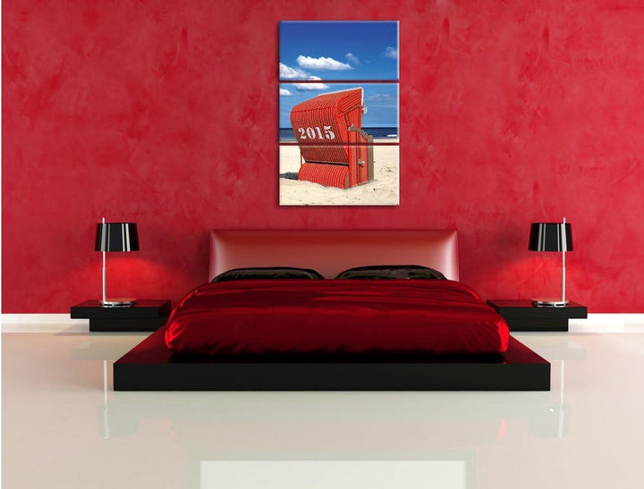 Pixxprint Strandkorb an der Nordsee als Leinwandbild | Grösse: 3 Teilig (120x80) | Wandbild| Kunstdr