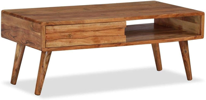 Tidyard Kaffeetisch Couchtisch aus Massivholz mit 1 Geschnitzte Schublade, 100 x 50 x 40 cm (L x B x