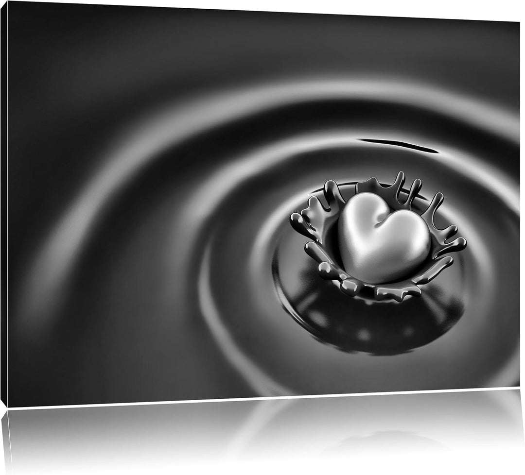 Pixxprint Goldherz in Schoko / 100x70cm Leinwandbild bespannt auf Holzrahmen/Wandbild Kunstdruck Dek