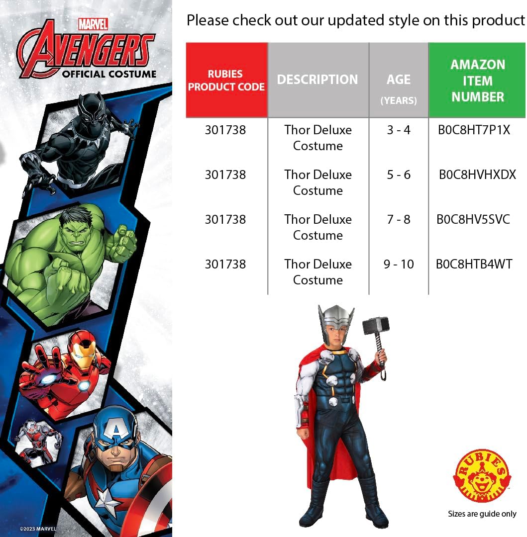 Rubie 's 640891 9–10 Marvel Avengers Thor Deluxe Kind Kostüm, Jungen, one size Einheitsgrösse, Einhe