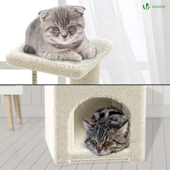 VOUNOT Kratzbaum Klein, Katzenbaum für Katzen, Stabil Katzenkratzbaum mit Plattform, Höhle, Sisal-St