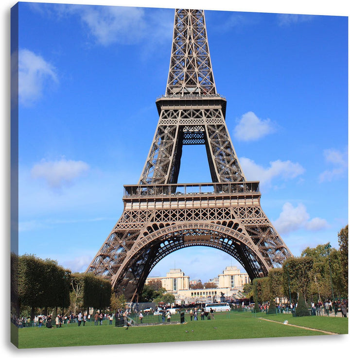 Eifelturm Paris, Format: 70x70 auf Leinwand, XXL riesige Bilder fertig gerahmt mit Keilrahmen, Kunst