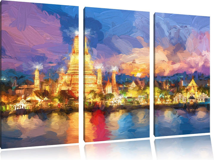 Pixxprint Tempel Bangkok Thailand / 3-Teilig/Gesamtmass 120cm Leinwandbild bespannt auf Holzrahmen/W