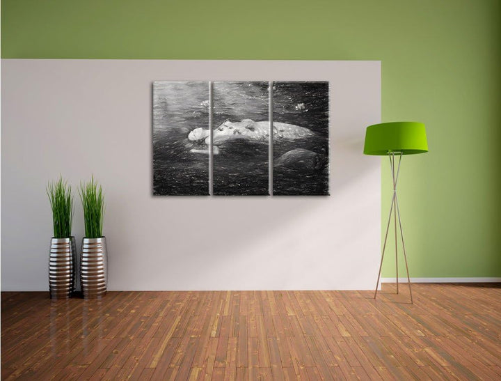 Pixxprint Meerjungfrau im Wasser liegend als Leinwandbild/Grösse: 3 Teilig (120x80) cm/Wandbild/Kuns