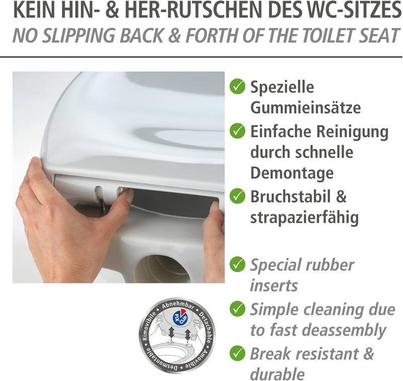 WENKO WC-Sitz Ottana Dunkelgrau, hygienischer Toilettensitz mit Absenkautomatik, WC-Deckel mit Fix-C