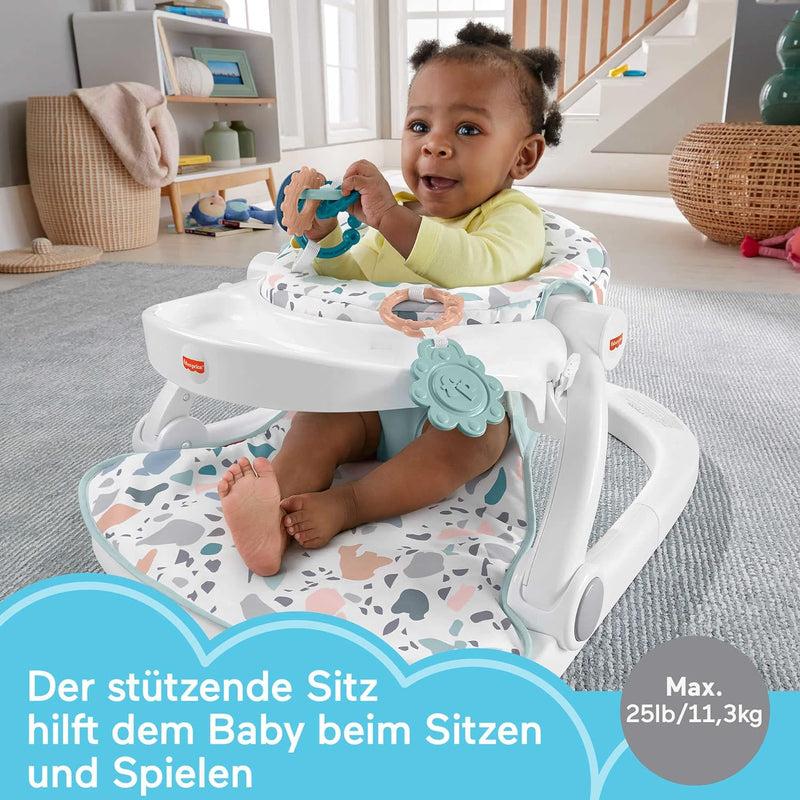 Fisher-Price HPF45 - transportabler Baby-Stuhl mit Ablage und 2 Babyspielzeugen, Bodensitz, Babyzube