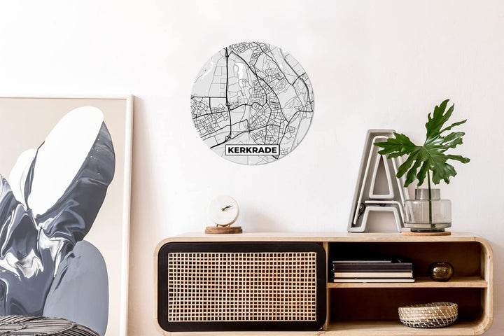 MuchoWow Wandbild Rund Wanddeko Deko Wohnzimmer Bilder 30x30 cm Kerkrade - Schwarz und weiss - Stadt
