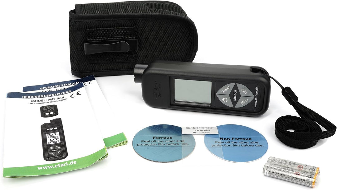 ETARI® MD 666 Schichtdickenmessgerät, Auto Lackschichtenmesser für Eisen und Alu-Karosserien, Lackdi