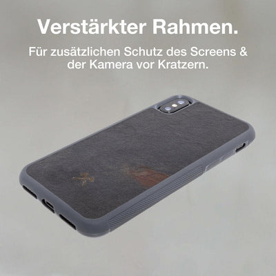 Woodcessories - Bumper Case kompatibel mit iPhone XS Hülle Schwarz Stein, iPhone X Hülle Schwarz Vol