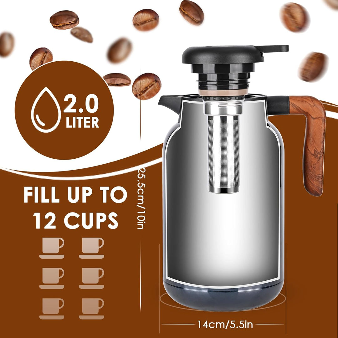 Dreamhigh® Thermoskanne 2L mit Teesieb, Isolierkanne mit Temperaturanzeige, gut abgedichtet Kaffeeka