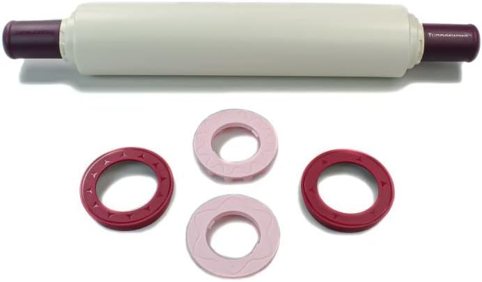 Tupperware Profi-Teigrolle Backen Bordeauxrot D06 Nudelholz Back n Roll + Ringe 38473