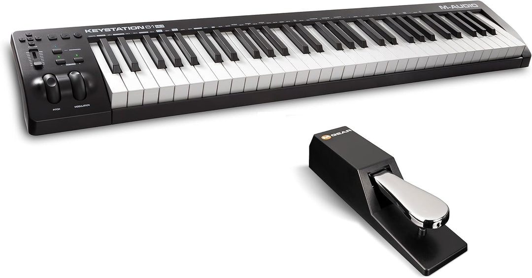 M-Audio Keystation 61MK3 + SP-2 - MIDI Keyboard Controller mit 61 Tasten, zuweisbaren Reglern, Pitch