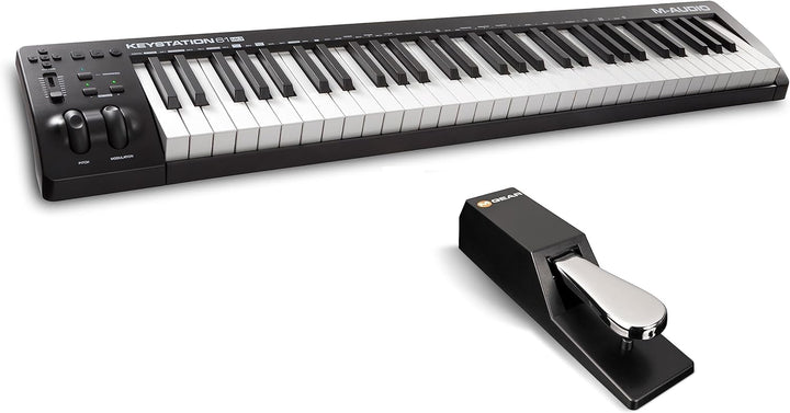 M-Audio Keystation 61MK3 + SP-2 - MIDI Keyboard Controller mit 61 Tasten, zuweisbaren Reglern, Pitch