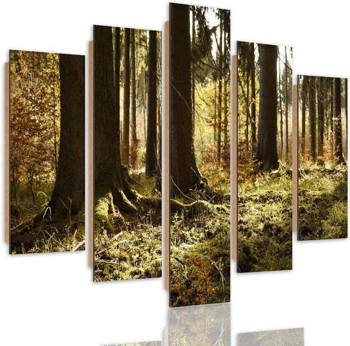 Feeby Wandbild XXL 5 tlg Natur Deco Panel Bild Landschaft Wald Bäume orange 300x140 cm Deco panel 30