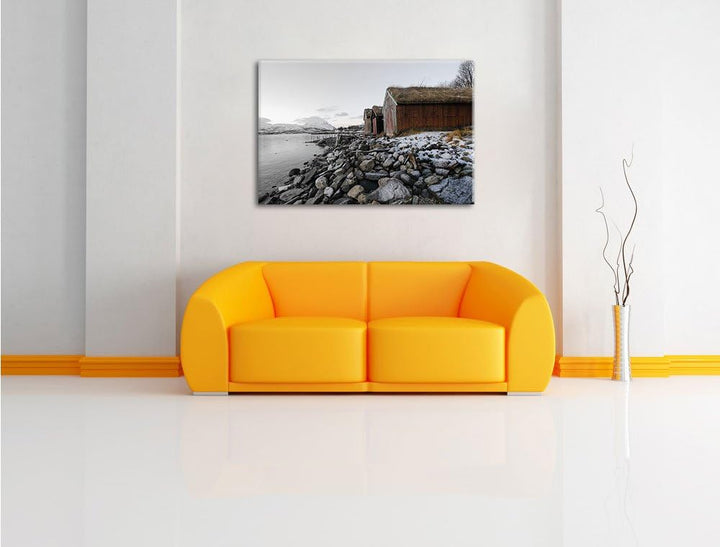 Pixxprint Küste der norwegischen See Tromso als Leinwandbild/Grösse: 100x70 / Wandbild/Kunstdruck/fe