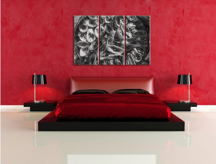 Pixxprint Tomaten Olivenöl Kräuter als Leinwandbild/Grösse: 3 Teilig (120x80 cm) cm/Wandbild/Kunstdr