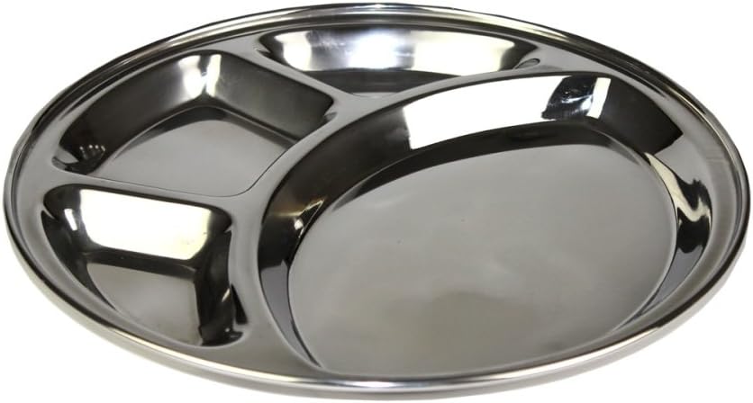 Original indischer Servierteller Thali, aus Edelstahl, 30cm Durchmesser - 4er Vorteilspaket [als 1er