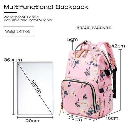 FANDARE Wickeltasche Rucksack Stylische Wickelrucksack mit USB Ladeanschluss Kopfhörerloch Grosser M