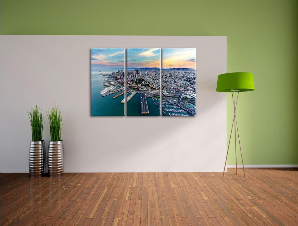 Pixxprint San Francisco bei Sonnenuntergang als Leinwandbild | Grösse: 3 Teilig (120x80) | Wandbild|