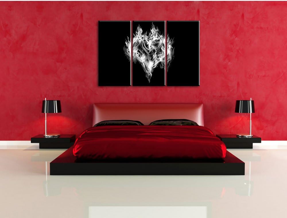 Pixxprint Monocrome, Dark Herz aus Feuer und Wasser 3-Teiler Leinwandbild 120x80 Bild auf Leinwand