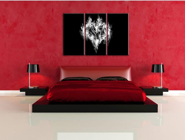 Pixxprint Monocrome, Dark Herz aus Feuer und Wasser 3-Teiler Leinwandbild 120x80 Bild auf Leinwand