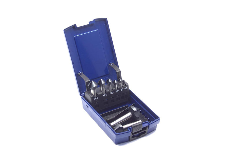 WSH-TOOLS Kegelsenker Set 8-teilig AlTiN-beschichtet 6,3 mm - 31mm HSS-G 90° Winkel in Rosebox mit S