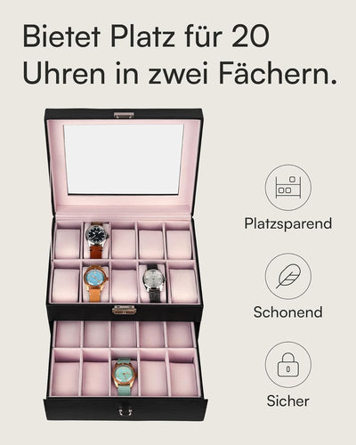 shelfmade Uhrenbox PU-Leder - Uhrenaufbewahrung schwarz - Uhrenkasten mit edlem Samt - Uhrenkoffer,