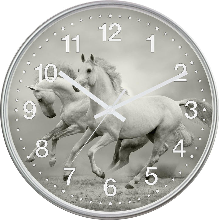 Eurotime Quarzwanduhr, 30 cm, Kunststoffgehäuse Silber, Echtglasabdeckung, klares 12-Zahlen Zifferbl