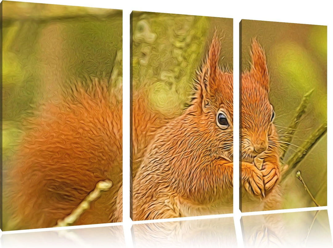 Kleines Eichhörnchen 3 Teilig, Gesamtgrösse 120x80 cm auf Leinwand, XXL riesige Bilder fertig gerahm
