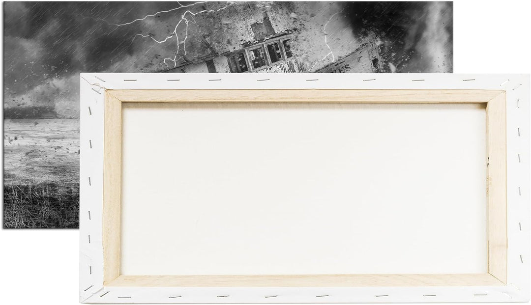 Stürmische Schiffsfahrt Panorama 80x40 cm Effekt: Schwarz/Weiss als Leinwandbild, Motiv fertig gerah