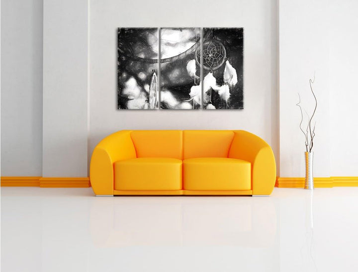 Pixxprint Traumfänger / 3-Teilig/Gesamtmass 120cm Leinwandbild bespannt auf Holzrahmen/Wandbild Kuns