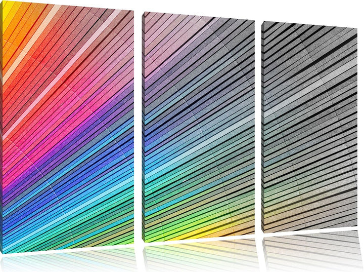 Pixxprint Bunter Farbfächer als Leinwandbild/Grösse: 3 Teilig (120x80) cm/Wandbild/Kunstdruck/fertig