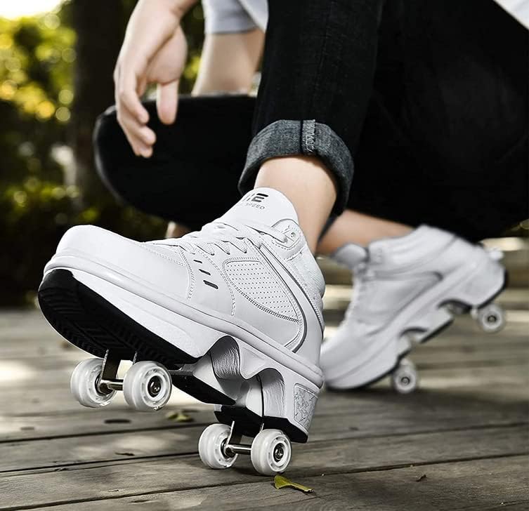 Schuhe mit Rollen LED Leuchtend Skates 4-Rad Verstellbare Rollschuhe Verstecktes Rad für Laufsportsc