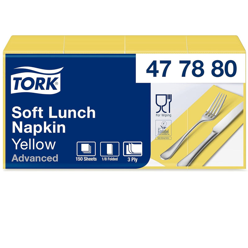 Tork 477880 Soft Lunchservietten Gelb 1/8 Falz / 3-lagige, vorgefaltete Servietten für kleine Gerich