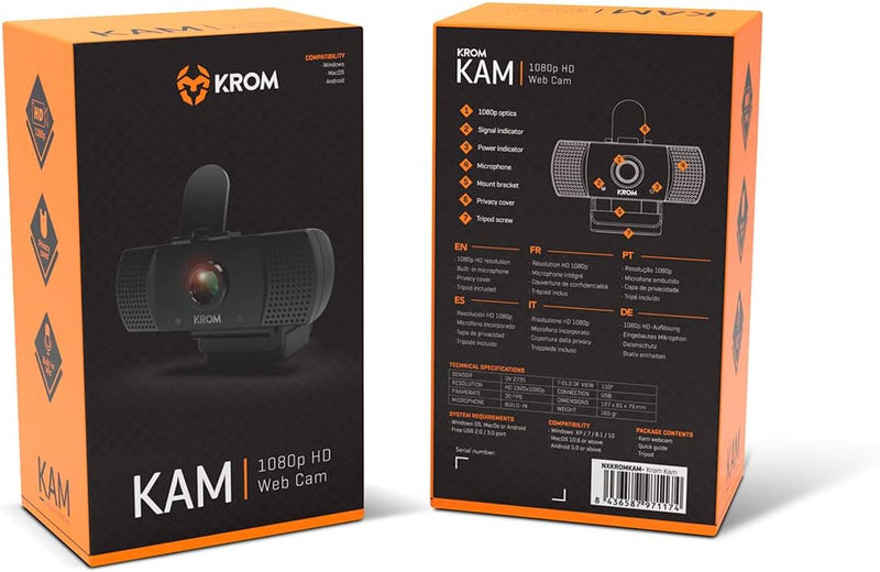 KROM Webcam KAM -NXKROMKAM- Webkamera entwickelt für Gaming, 1080p, 30fps, integriertes mikrofon, st