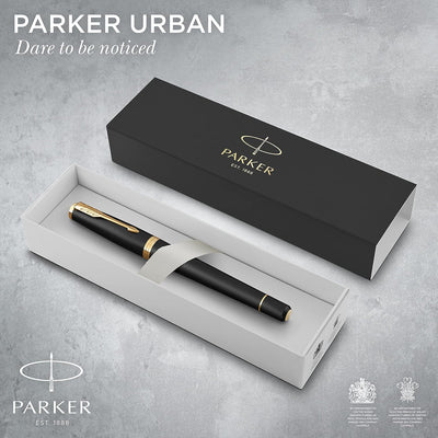 Parker Urban Füller | Muted Black mit Goldzierteilen | Füllfederhalter mit feiner Feder und blauer T