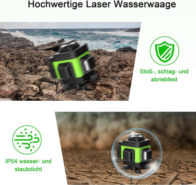 Kreuzlinienlaser Grün kit Hancaner 16 Line Laser Level IP54 Wasserwaage 360° Kreuzlinienlaser Selbst