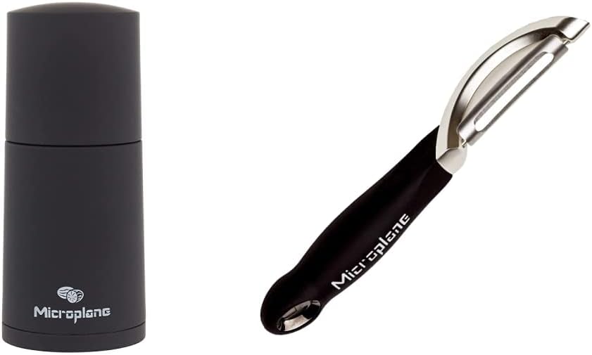 Microplane Gewürzmühle Schwarz für Muskatnuss, Zimt, Tonkabohnen, Langpfeffer und andere getrocknete