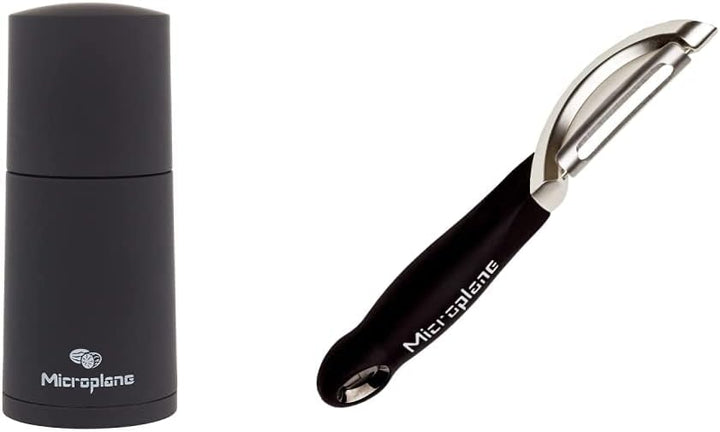 Microplane Gewürzmühle Schwarz für Muskatnuss, Zimt, Tonkabohnen, Langpfeffer und andere getrocknete