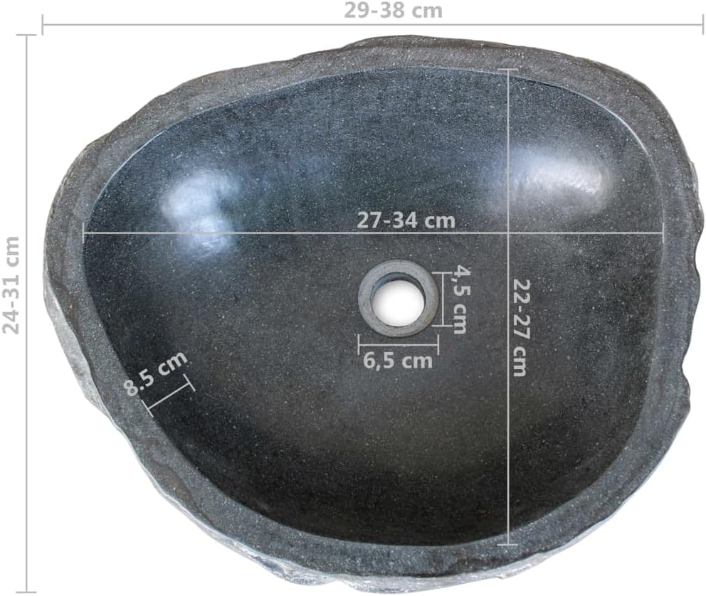 WIFESE Waschbecken Flussstein Oval 30-37 cm Anthrazit Naturstein Waschbecken Badezimmermöbel Waschti