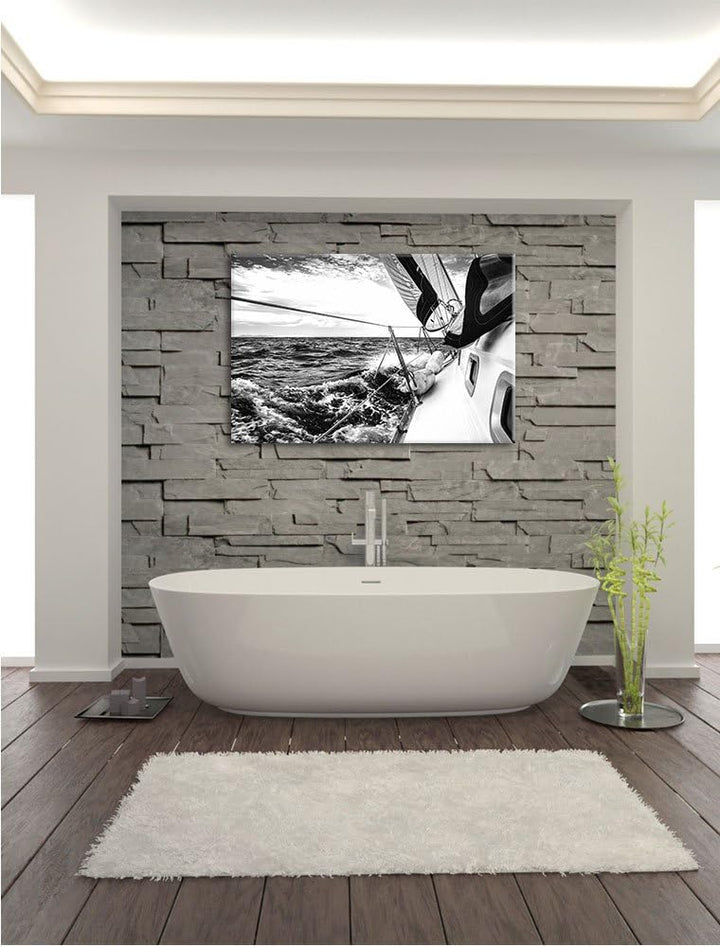 Pixxprint Die weissen Segel der Yacht Kunst B&W, Format: 100x70 auf Leinwand, 100x70