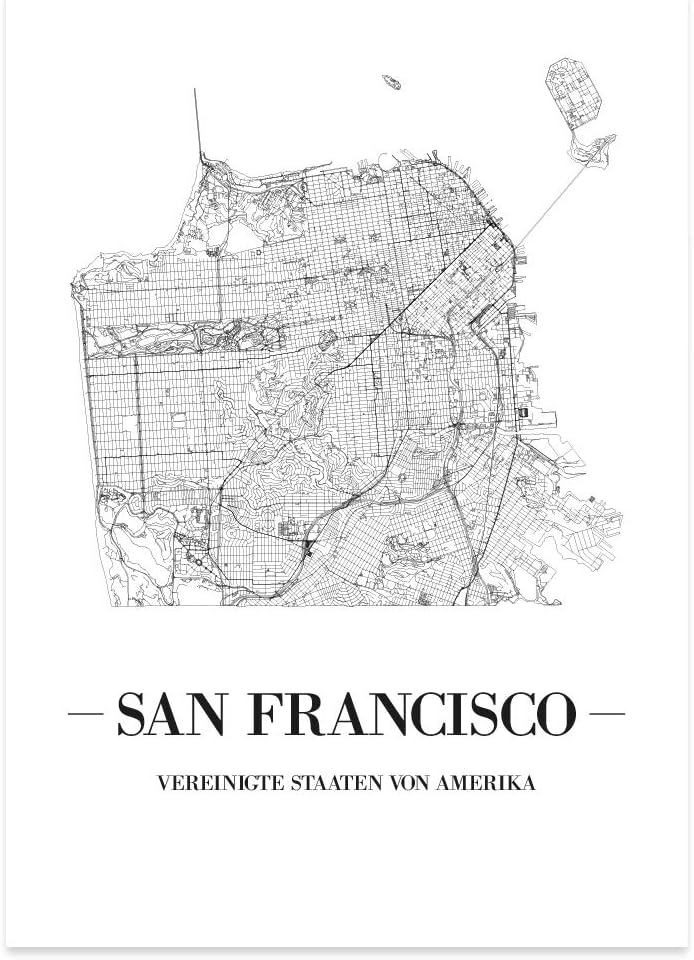 JUNIWORDS Stadtposter, San Francisco, Wähle eine Grösse, 60 x 90 cm, Poster, Schrift A, Weiss 60 x 9