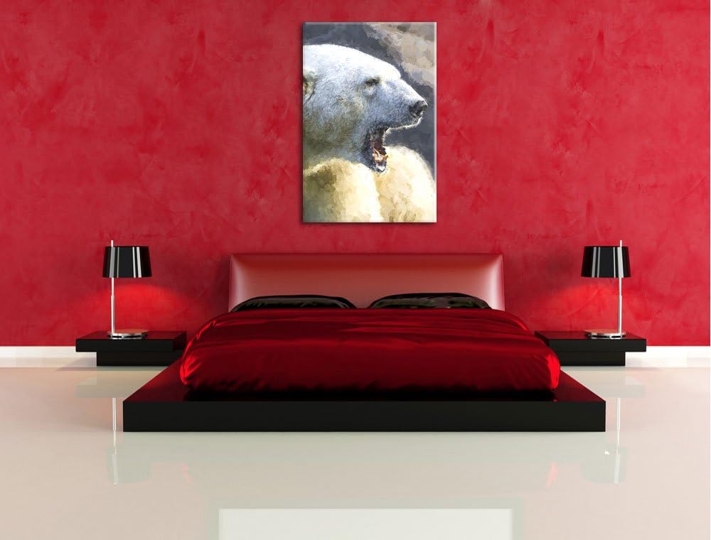 brüllender Eisbär Deluxe Format: 100x70 cm auf Leinwand, XXL riesige Bilder fertig gerahmt mit Keilr