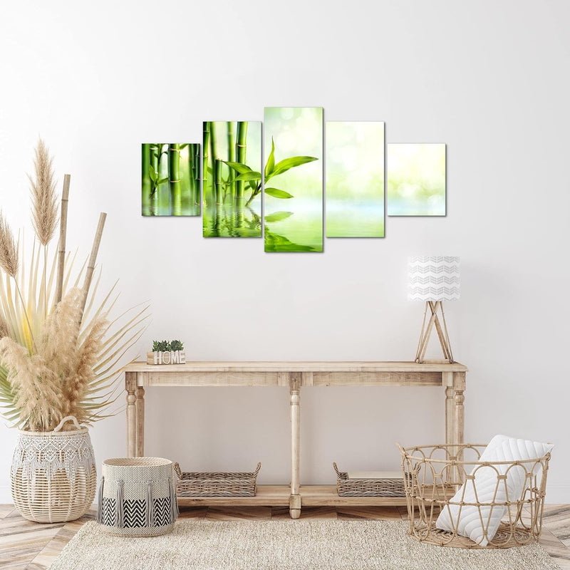 Runa Art Wandbilder Bambus 5 Teilig Bild auf Vlies Leinwand Deko Wohnzimmer Feng Shui Grün 024152a 1