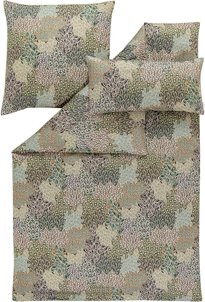 ESTELLA Bettwäsche Lago | Oliv | 155x220 + 80x80 + 40x80 cm | Mako-Satin mit seidigem Glanz | trockn