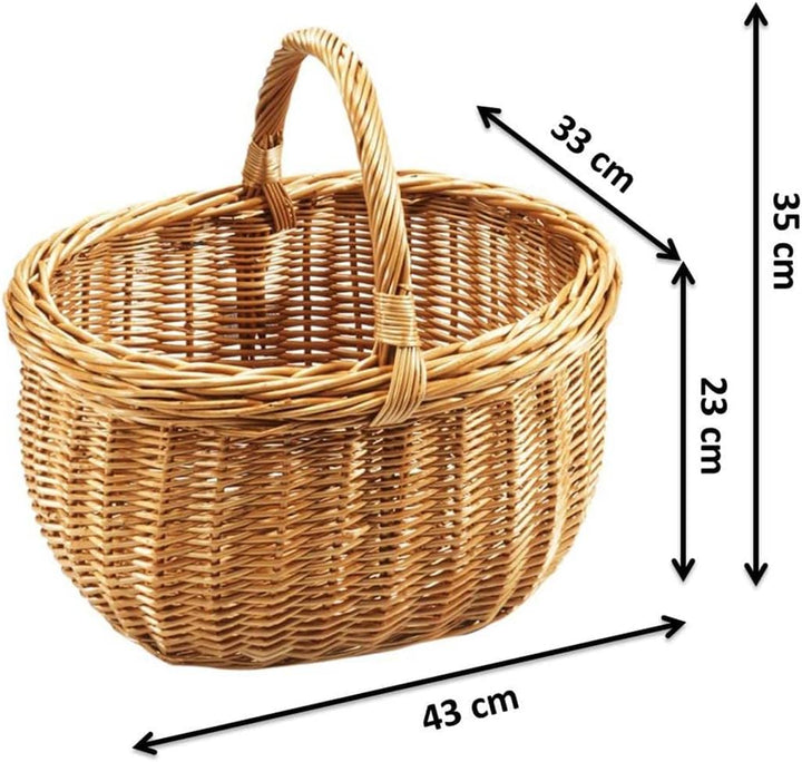 Kobolo Einkaufskorb Weidenkorb hangeflochten aus Weide 43x33x35 cm, 43x33x35 cm