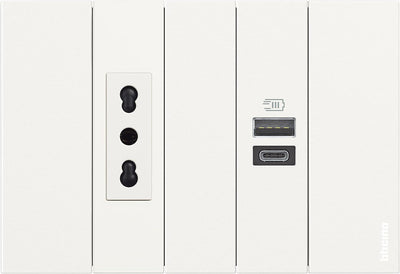 Bticino K4191AC USB-Ladegerät mit Zwei Eingängen Typ A und C, zum Installieren in der Living Now Pla