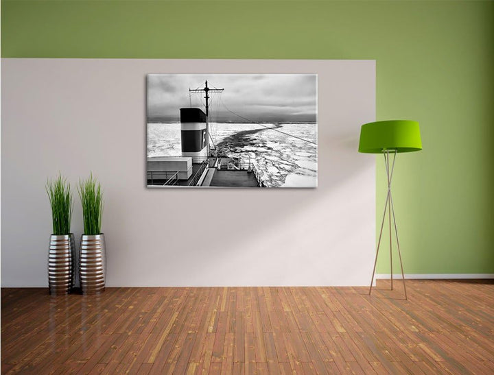 Pixxprint riesiges Schiff in Eisdecke 100x70cm Leinwandbild Wandbild Kunstdruck, 100x70