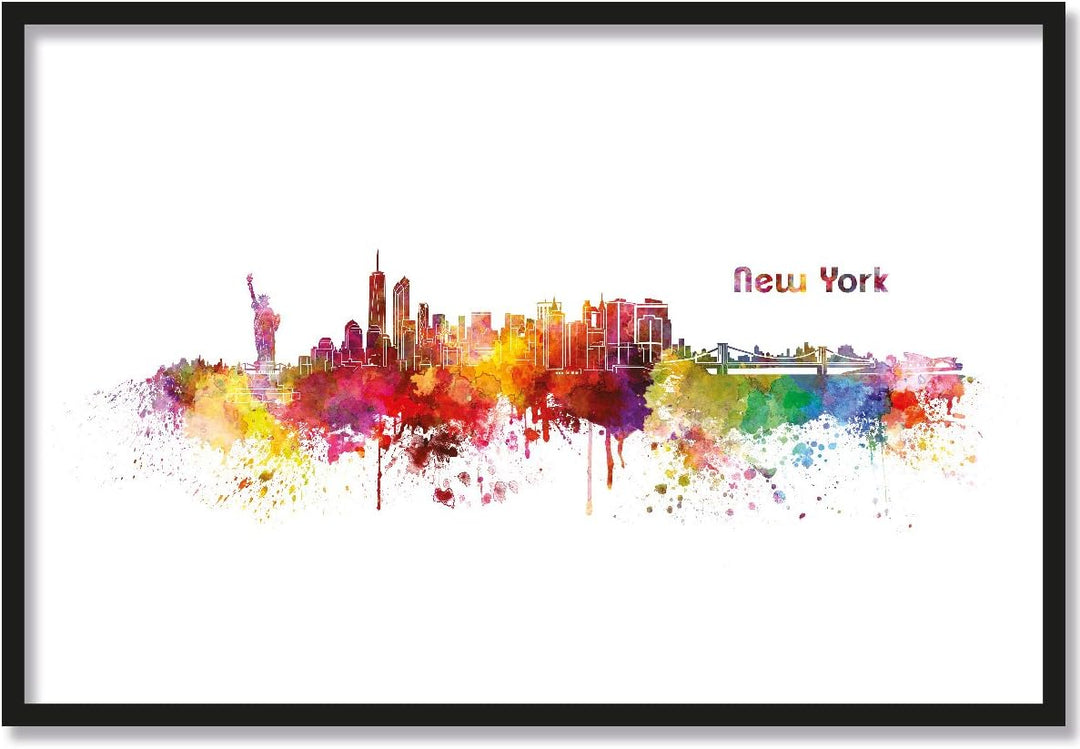 JUNIWORDS Poster mit/ohne Holzrahmen, Wähle ein Motiv, Aquarell Skyline New York, Wähle eine Grösse,