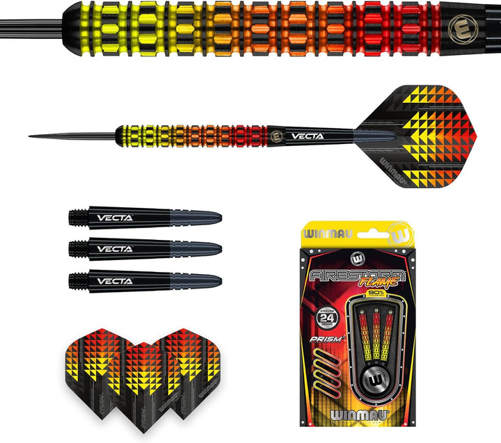 WINMAU Firestorm Flame Professionelles Wolfram-Dart-Set mit Flights und Schäften (Shafts) 24 g Paral